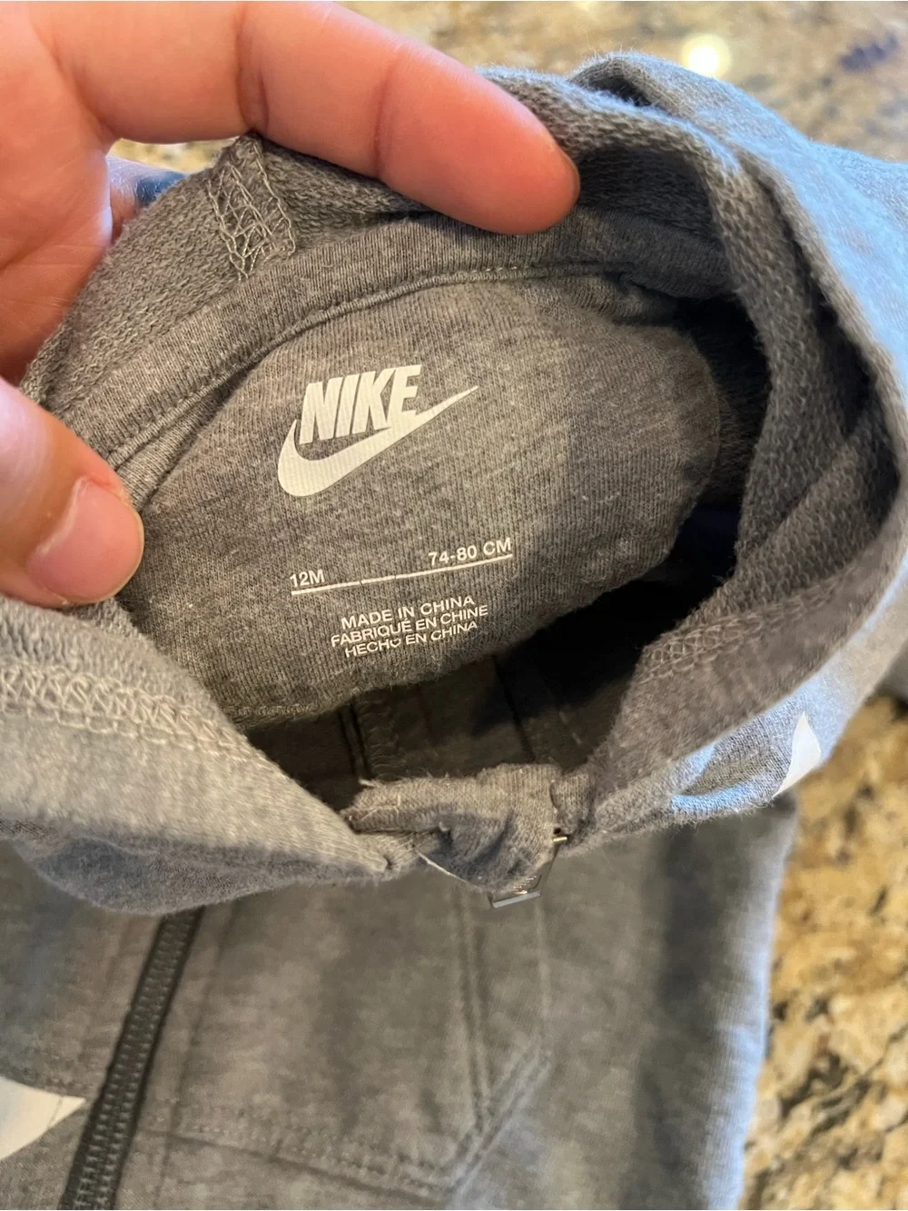 Nike Baby grey hoodie sweater winter jumpsuit onesie 12 months